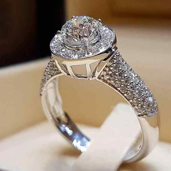 Jewelry - 💎 Shiny Wedding CZ Micro Pave CZ Super Large CZ Luxury Silver Ring, UNVN12311